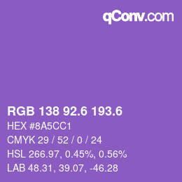 カラーコード: RGB 138 92.6 193.6 | qconv.com
