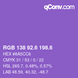 カラーコード: RGB 138 92.6 198.6 | qconv.com