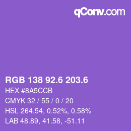 カラーコード: RGB 138 92.6 203.6 | qconv.com