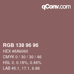 カラーコード: RGB 138 96 96 | qconv.com