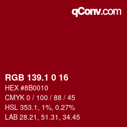 カラーコード: RGB 139.1 0 16 | qconv.com
