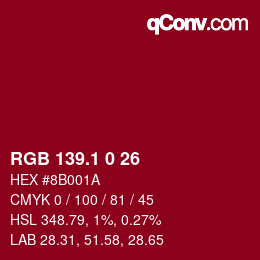 カラーコード: RGB 139.1 0 26 | qconv.com