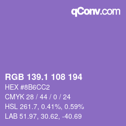カラーコード: RGB 139.1 108 194 | qconv.com