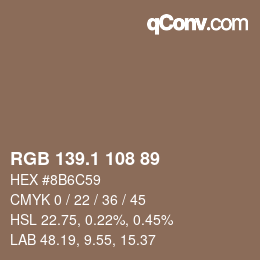 カラーコード: RGB 139.1 108 89 | qconv.com