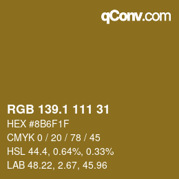カラーコード: RGB 139.1 111 31 | qconv.com