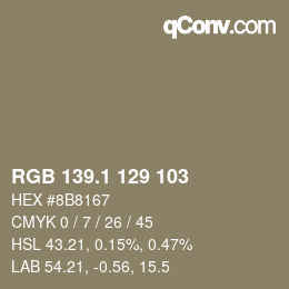 カラーコード: RGB 139.1 129 103 | qconv.com