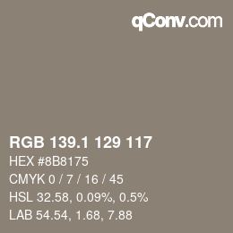 カラーコード: RGB 139.1 129 117 | qconv.com