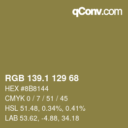 カラーコード: RGB 139.1 129 68 | qconv.com