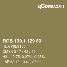 カラーコード: RGB 139.1 129 80 | qconv.com