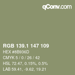 Color code: RGB 139.1 147 109 | qconv.com