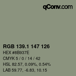 Farbcode: RGB 139.1 147 126 | qconv.com