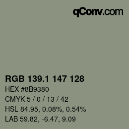 Color code: RGB 139.1 147 128 | qconv.com