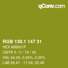 カラーコード: RGB 139.1 147 31 | qconv.com