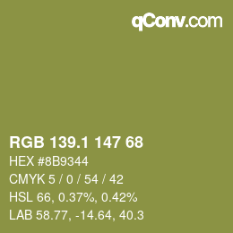カラーコード: RGB 139.1 147 68 | qconv.com