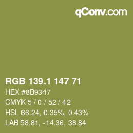 カラーコード: RGB 139.1 147 71 | qconv.com