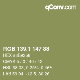 カラーコード: RGB 139.1 147 88 | qconv.com