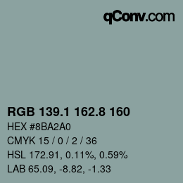 Color code: RGB 139.1 162.8 160 | qconv.com