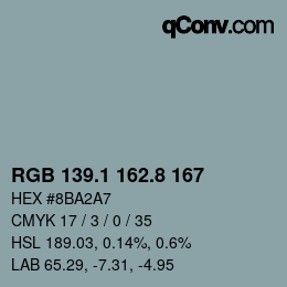 Color code: RGB 139.1 162.8 167 | qconv.com
