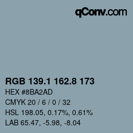 Color code: RGB 139.1 162.8 173 | qconv.com