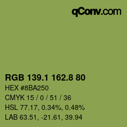 Color code: RGB 139.1 162.8 80 | qconv.com