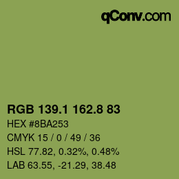 カラーコード: RGB 139.1 162.8 83 | qconv.com