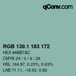 カラーコード: RGB 139.1 183 172 | qconv.com