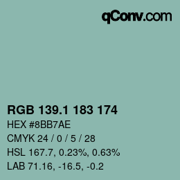 Color code: RGB 139.1 183 174 | qconv.com