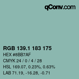 カラーコード: RGB 139.1 183 175 | qconv.com