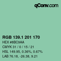 カラーコード: RGB 139.1 201 170 | qconv.com