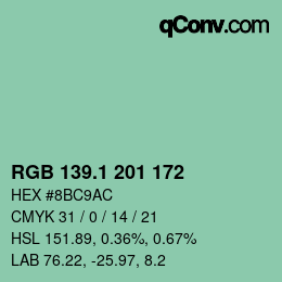 カラーコード: RGB 139.1 201 172 | qconv.com