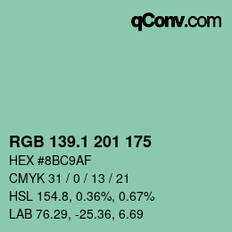 カラーコード: RGB 139.1 201 175 | qconv.com