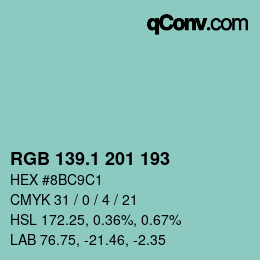 カラーコード: RGB 139.1 201 193 | qconv.com