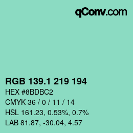 カラーコード: RGB 139.1 219 194 | qconv.com