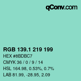 カラーコード: RGB 139.1 219 199 | qconv.com