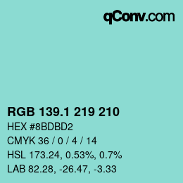 カラーコード: RGB 139.1 219 210 | qconv.com