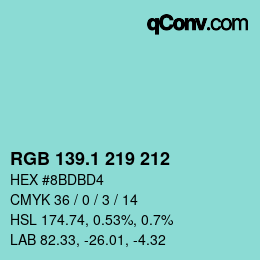 Color code: RGB 139.1 219 212 | qconv.com