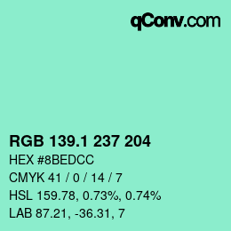 カラーコード: RGB 139.1 237 204 | qconv.com