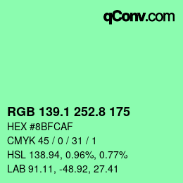 カラーコード: RGB 139.1 252.8 175 | qconv.com