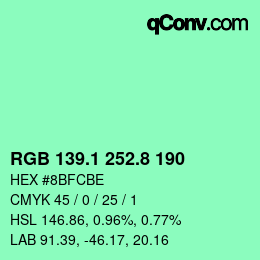 カラーコード: RGB 139.1 252.8 190 | qconv.com