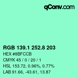 カラーコード: RGB 139.1 252.8 203 | qconv.com