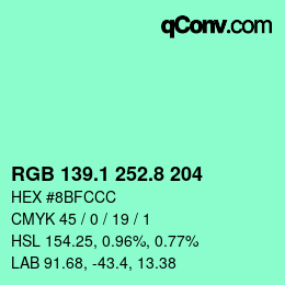 カラーコード: RGB 139.1 252.8 204 | qconv.com
