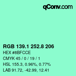カラーコード: RGB 139.1 252.8 206 | qconv.com