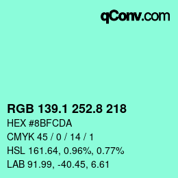 カラーコード: RGB 139.1 252.8 218 | qconv.com