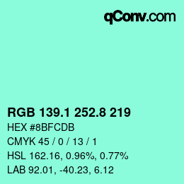 カラーコード: RGB 139.1 252.8 219 | qconv.com