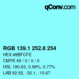 Color code: RGB 139.1 252.8 254 | qconv.com