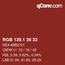 カラーコード: RGB 139.1 39 33 | qconv.com