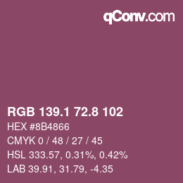 カラーコード: RGB 139.1 72.8 102 | qconv.com