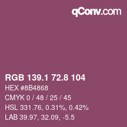 カラーコード: RGB 139.1 72.8 104 | qconv.com