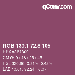 カラーコード: RGB 139.1 72.8 105 | qconv.com