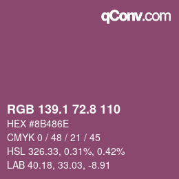 カラーコード: RGB 139.1 72.8 110 | qconv.com